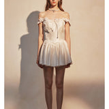 KINGWEN 2512 白色蕾丝肩带连衣裙