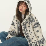 SOMESOWE 2512 提花摇粒绒连帽休闲外套 白