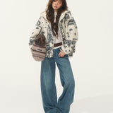 SOMESOWE 2512 提花摇粒绒连帽休闲外套 白