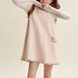 Kroche 2602 羊毛混纺 钉珠小香风宽松A字连衣裙