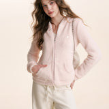 Kroche 2602 小熊耳朵连帽修身毛绒卫衣外套 柔雾粉