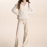 Kroche 2602 小熊耳朵连帽修身毛绒卫衣外套 白