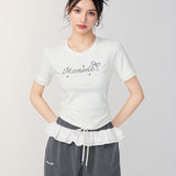 MacyMccoy 2507 blingbling花边拼接短袖 米白