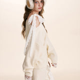 Kroche 2601 羊毛混纺 系带斜肩宽松针织毛衣 米杏