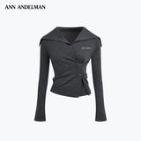 ANN ANDELMAN 2610 双开拉链收腰高领毛衣 灰