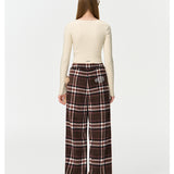 13DE MARZO | 2408 Doozoo Plaid Straight Pants Dark Brown