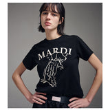 MARDI MERCREDI 2506 正脸珍珠小狗短袖t恤 黑白