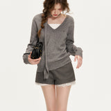 Kroche 2602 网纱花边拼接 简约休闲天丝羊毛A字短裤