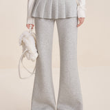 Kroche 2512 假两件 松紧腰A字百褶裙拼接休闲微喇裤