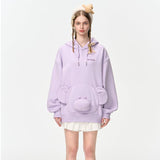 13DE MARZO | 2408 Bear Embossment Pocket Hoodie Purple