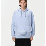 13DE MARZO | 2408 Bear Embossment Pocket Hoodie Blue