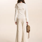 Kroche 2602 小熊耳朵连帽修身毛绒卫衣外套 白