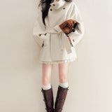 Kroche 2512  70羊毛立领双面呢香草白宽松大衣外套