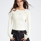 MacyMccoy 2512 竖条纹插肩假两件拼接针织打底 白