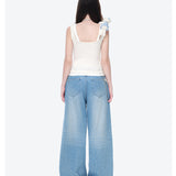 13DE MARZO | 2604 Faux Rhinestones Pearl Chains Jeans Blue