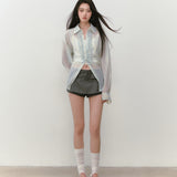 VIA PITTI 2507 撒银条纹扎染露腰系带衬衫