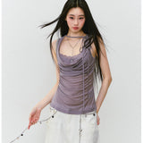 VIA PITTI 2606 荡领系带针织上衣 暗紫