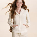 Kroche 2602 小熊耳朵连帽修身毛绒卫衣外套 白