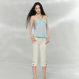 VIA PITTI 2608 褶皱挂脖无袖小衫 蓝粉