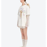 13DE MARZO | 2608 Floral Appliqué Style Long Sleeve T-shirt White