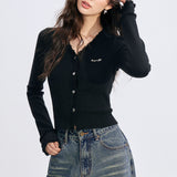 MacyMccoy 2601 V领毛边针织打底 黑