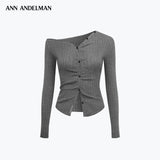 ANN ANDELMAN 2610 斜肩单排扣收腰毛织上衣