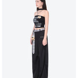 13DE MARZO | 2602 Silver Foil Chain Print Bustier Top Black