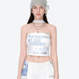 13DE MARZO | 2602 Silver Foil Chain Print Bustier Top White