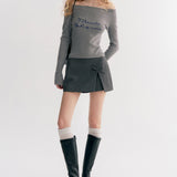 Kroche 2511 重工刺绣 两穿一字领修身长袖针织衫 灰