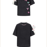 13DE MARZO | SS2403 Hello Kitty Cake Letter Washed T-Shirt Black