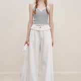 Kroche 2511 蕾丝花边拼接蝴蝶结条纹吊带背心（带胸垫）