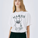 MARDI MERCREDI 2506 彩花正脸珍珠小狗短袖t恤 米白
