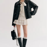 Kroche 2511 设计感飘带蝴蝶结V领长袖修身T恤 白