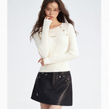 MacyMccoy 2512 竖条纹插肩假两件拼接针织打底 白