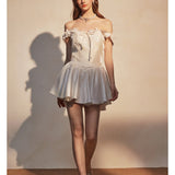 KINGWEN 2512 白色蕾丝肩带连衣裙