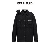 13DE MARZO | 2604 All-Over Faux Rhinestone Shirt Jacket Black
