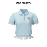 13DE MARZO | 2606 Smocked Puff Sleeve Polo Style T-shirt