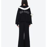 13DE MARZO | 2602 Lace Edge Zip Hoodie Black