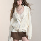 VIA PITTI 2509 重工金属拉链针织夹克外套 米白
