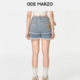 13DE MARZO | SS2404 Logo Patch Bear Denim Shorts Blue