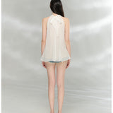 VIA PITTI 2606 烫钻挂脖飘带无袖小衫