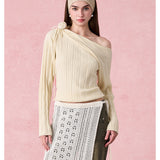 DIANA VEVINA 2512 斜肩绑带羊毛女针织上衣