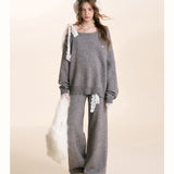 Kroche 2601 蕾丝腰头系带针织阔腿裤