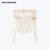 ANN ANDELMAN 2603 渐变印花毛织一字肩温柔针织衫