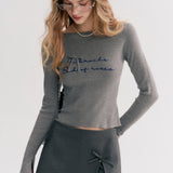 Kroche 2511 重工刺绣 两穿一字领修身长袖针织衫 灰