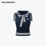 ANN ANDELMAN 2606 海军领水手风针织背心 藏蓝