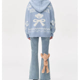 13DE MARZO | 2410 Fair Isle Bear Zip Knit Hoodie Blue