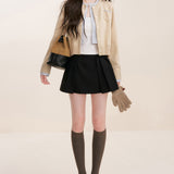 Kroche 2512 羊毛混纺撞色假两件拼接短款针织开衫