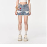 13DE MARZO | SS2404 Logo Patch Bear Denim Shorts Blue