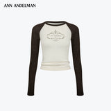 ANN ANDELMAN 2610 薄插肩撞色毛针织衫 杏咖